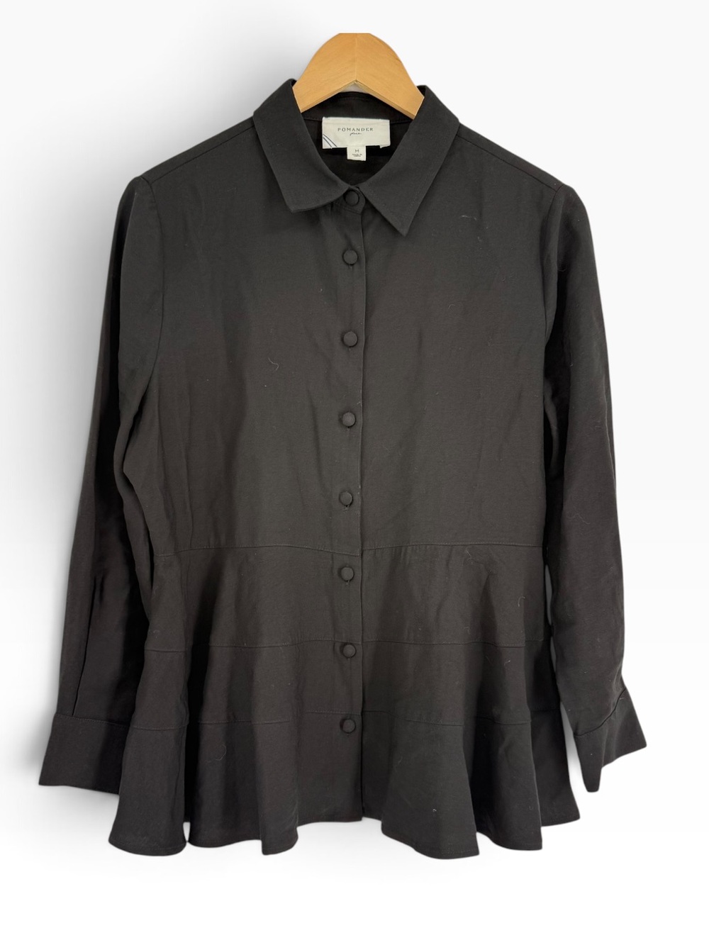 Pomander Place Black Tuckernuck Long Sleeve Button Down Peplum Top Size M Black